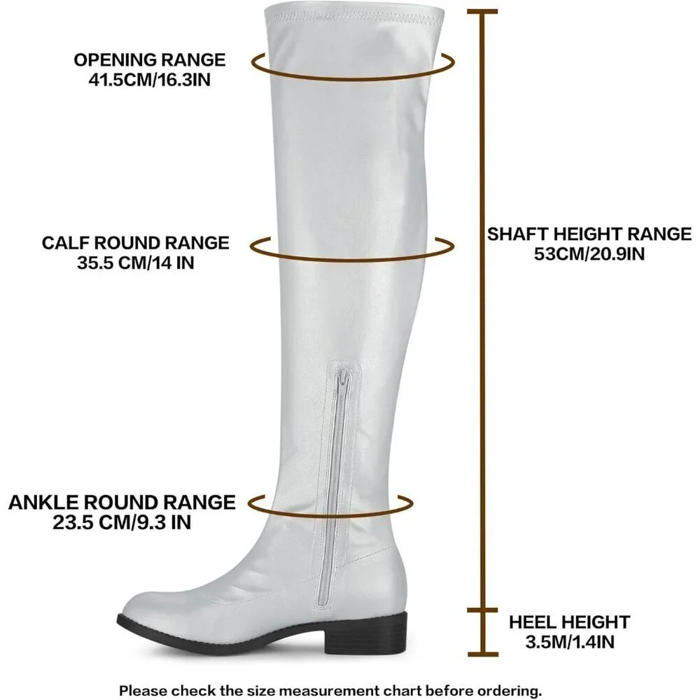 Women's Silver Knee High Comfortable Thigh High Daily Low Flat Heel Boots